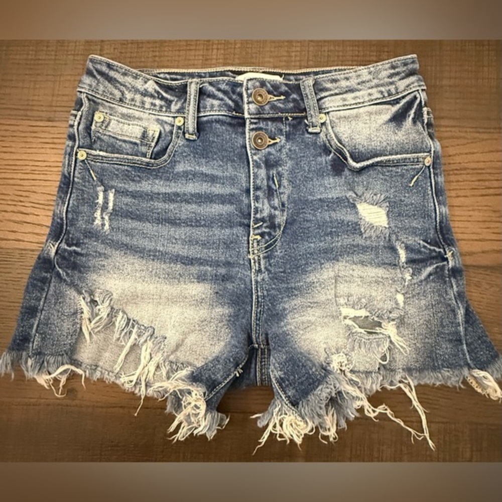 Special A Distressed Dark Blue Denim Women Shorts Double Button Size Small
